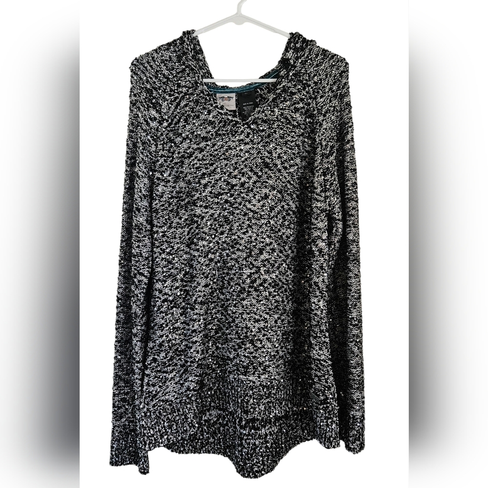 Harley Davidson Size XL Metallic Shimmer Pullover Hooded Sweater Silver Black